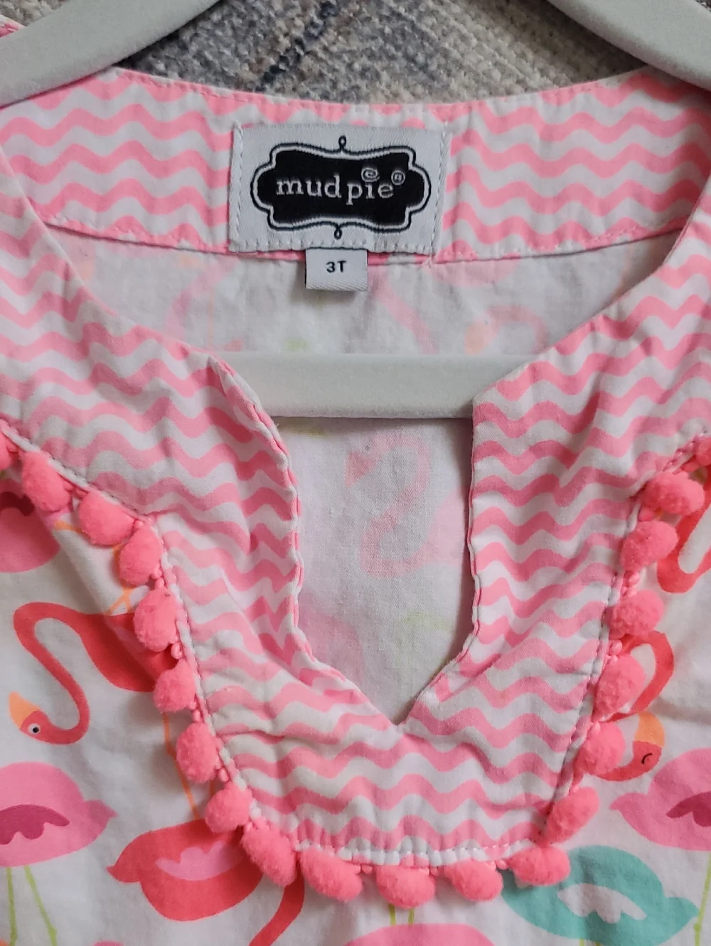 Mud Pie Toddler Girls Flamingo Swim Cover-up Tunic Dress Pom Pom Sz3T
